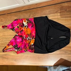 Floral Pink and Black Swimsuit LL Bean
